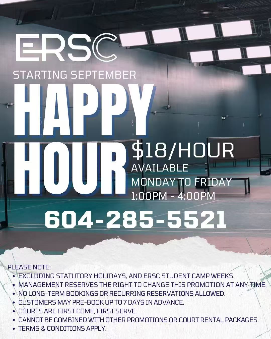 ERSC Happy Hour - $18/Hour, Monday to Friday 1PM-4PM